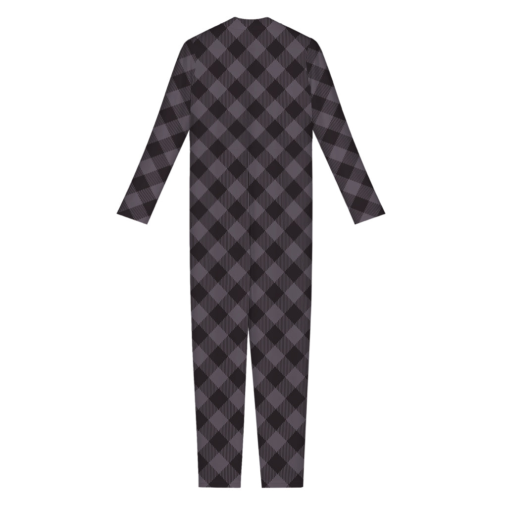 Grey Buffalo Plaid Pattern Print Jumpsuit