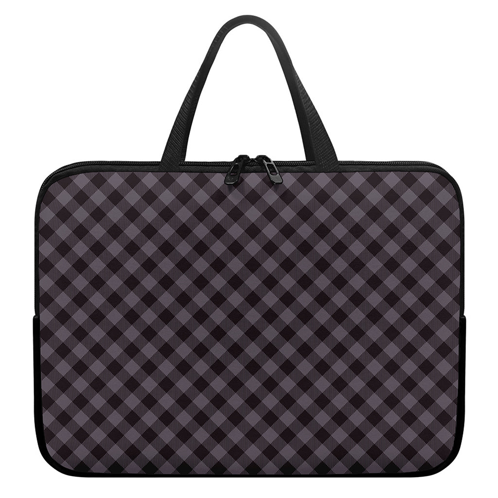 Grey Buffalo Plaid Pattern Print Laptop Sleeve With Handle