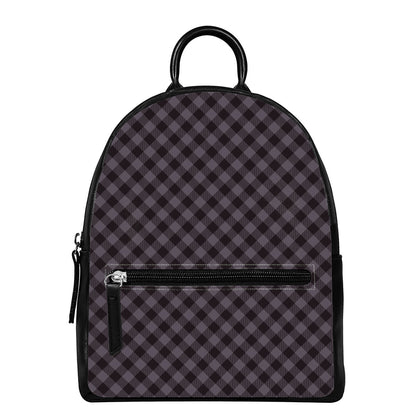 Grey Buffalo Plaid Pattern Print Leather Backpack