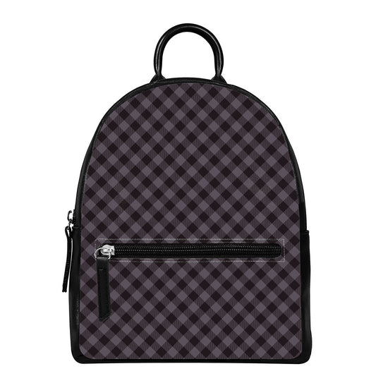 Grey Buffalo Plaid Pattern Print Leather Backpack
