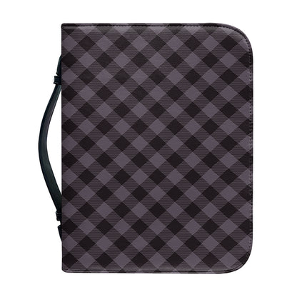 Grey Buffalo Plaid Pattern Print Leather Bible Cover