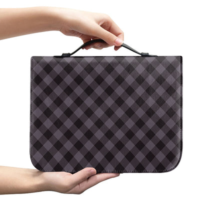 Grey Buffalo Plaid Pattern Print Leather Bible Cover