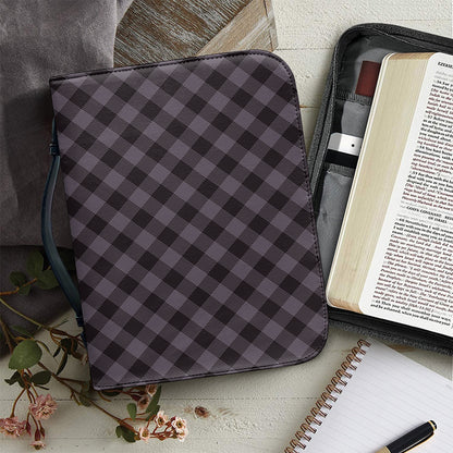 Grey Buffalo Plaid Pattern Print Leather Bible Cover