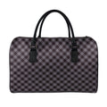Grey Buffalo Plaid Pattern Print Leather Duffel Bag