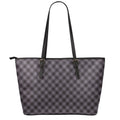 Grey Buffalo Plaid Pattern Print Leather Tote Bag With Zipper