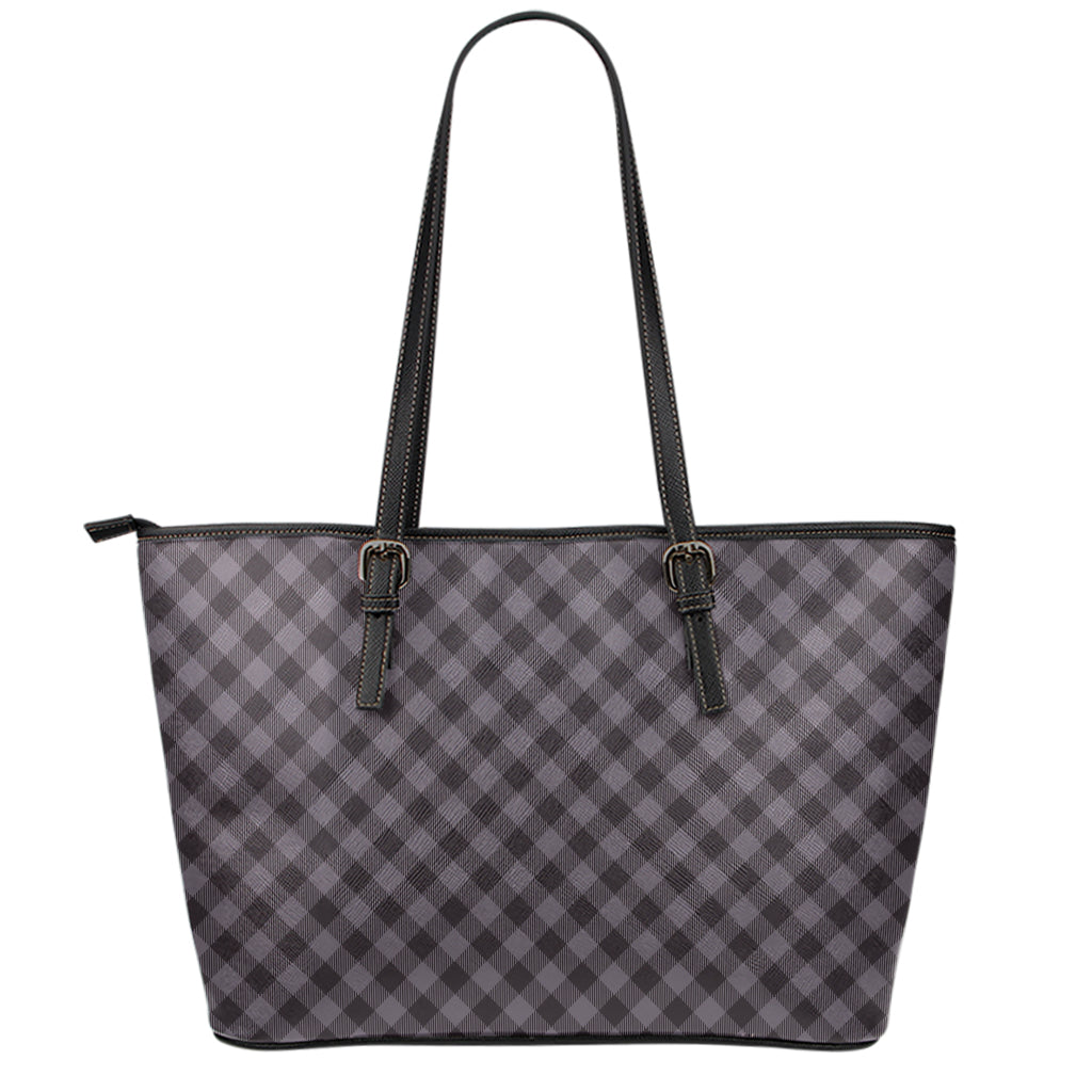 Grey Buffalo Plaid Pattern Print Leather Tote Bag