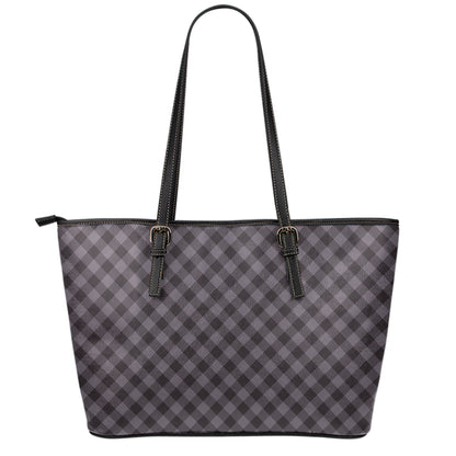 Grey Buffalo Plaid Pattern Print Leather Tote Bag