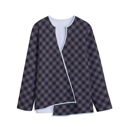 Grey Buffalo Plaid Pattern Print Long Sleeve Short Coat