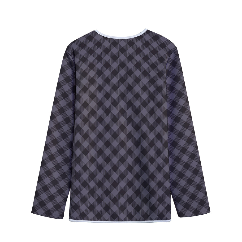 Grey Buffalo Plaid Pattern Print Long Sleeve Short Coat