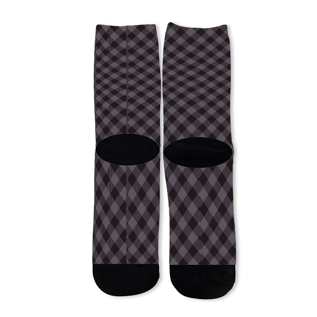 Grey Buffalo Plaid Pattern Print Long Socks