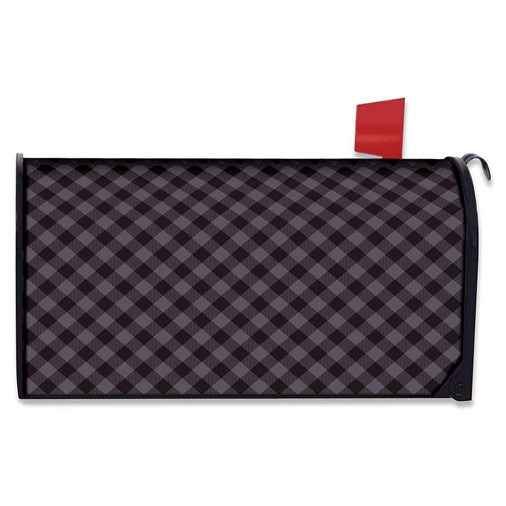 Grey Buffalo Plaid Pattern Print Mailbox Cover