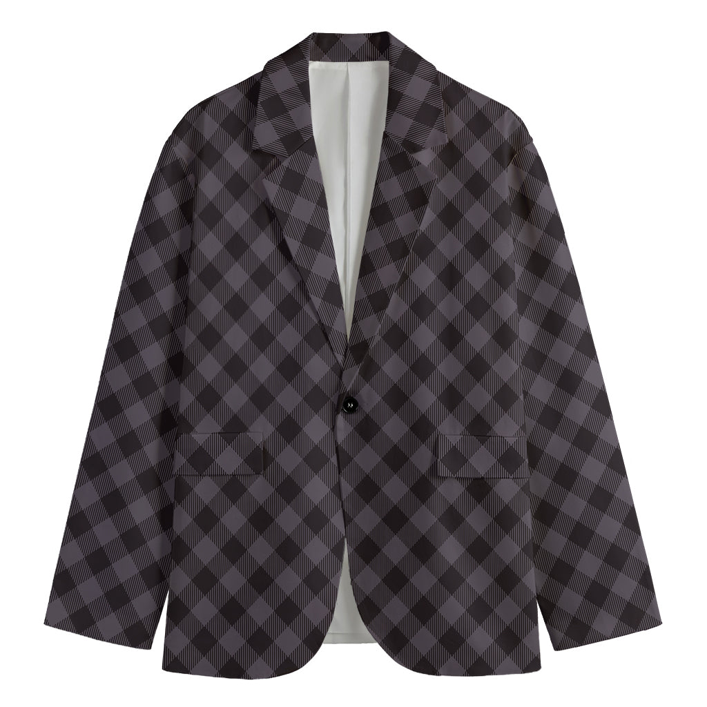 Grey Buffalo Plaid Pattern Print Men's Blazer
