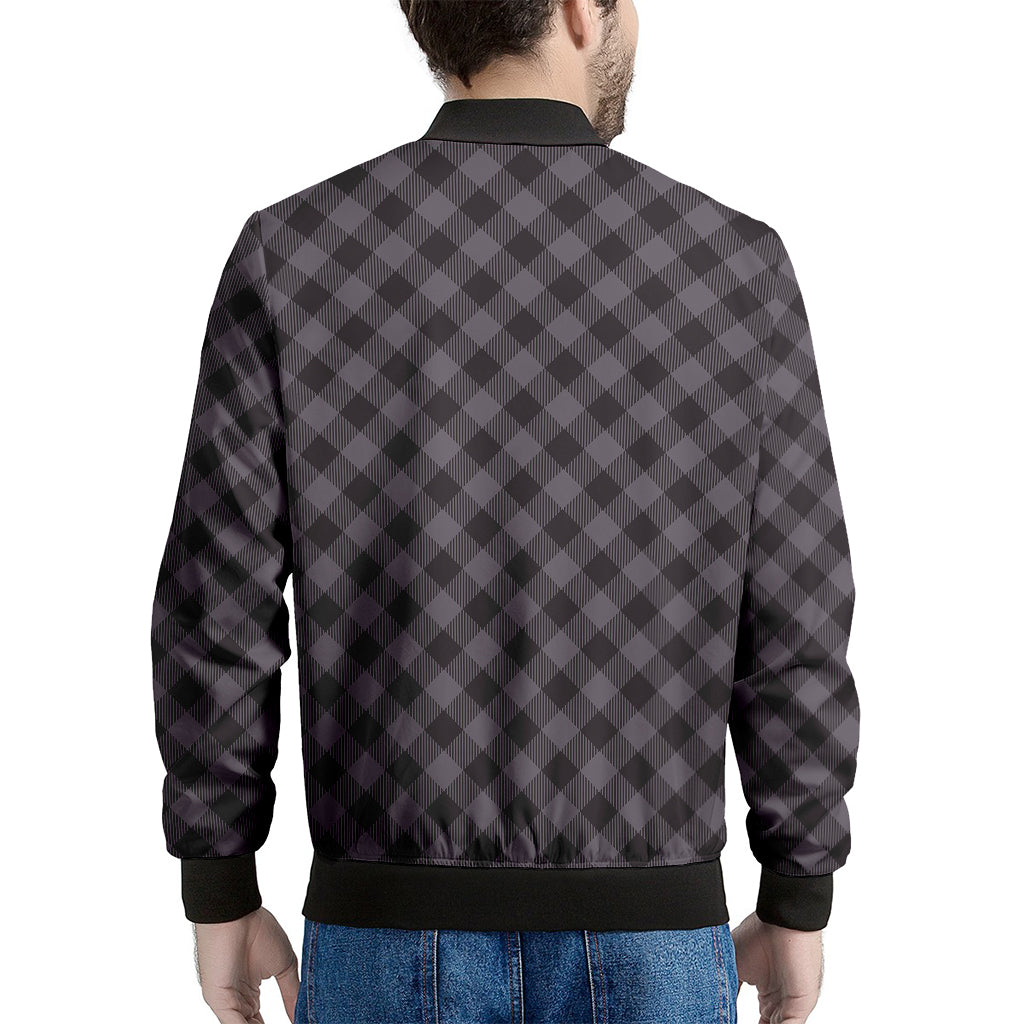 Grey Buffalo Plaid Pattern Print Men's Bomber Jacket