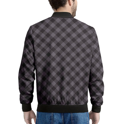 Grey Buffalo Plaid Pattern Print Men's Bomber Jacket