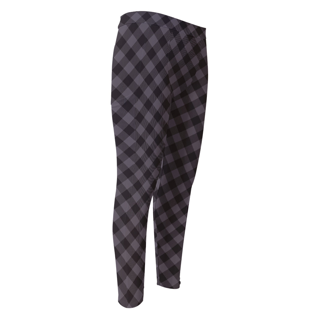 Grey Buffalo Plaid Pattern Print Men's Compression Pants