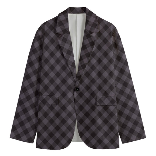 Grey Buffalo Plaid Pattern Print Men's Cotton Blazer