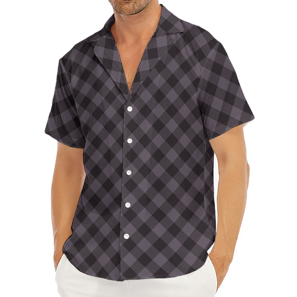 Grey Buffalo Plaid Pattern Print Men's Deep V-Neck Shirt