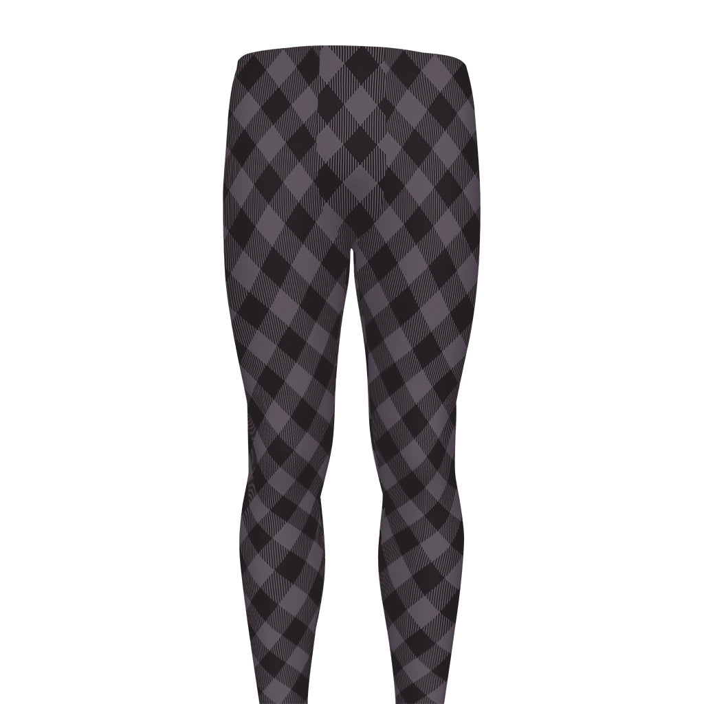 Grey Buffalo Plaid Pattern Print Men's leggings