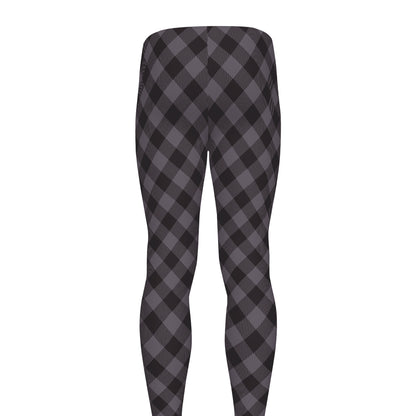 Grey Buffalo Plaid Pattern Print Men's leggings