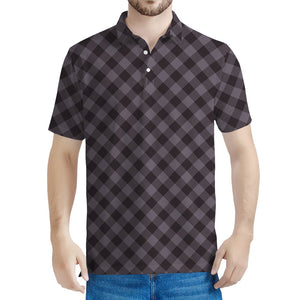 Grey Buffalo Plaid Pattern Print Men's Polo Shirt