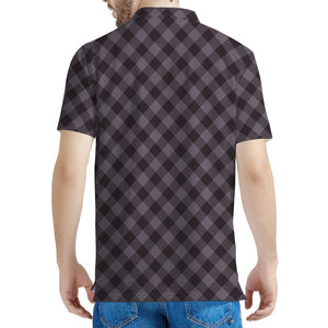 Grey Buffalo Plaid Pattern Print Men's Polo Shirt