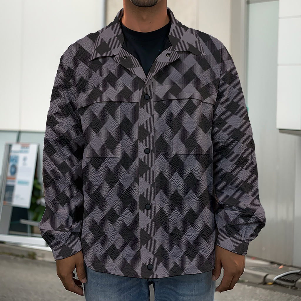 Grey Buffalo Plaid Pattern Print Men's Shirt Jacket