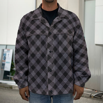 Grey Buffalo Plaid Pattern Print Men's Shirt Jacket