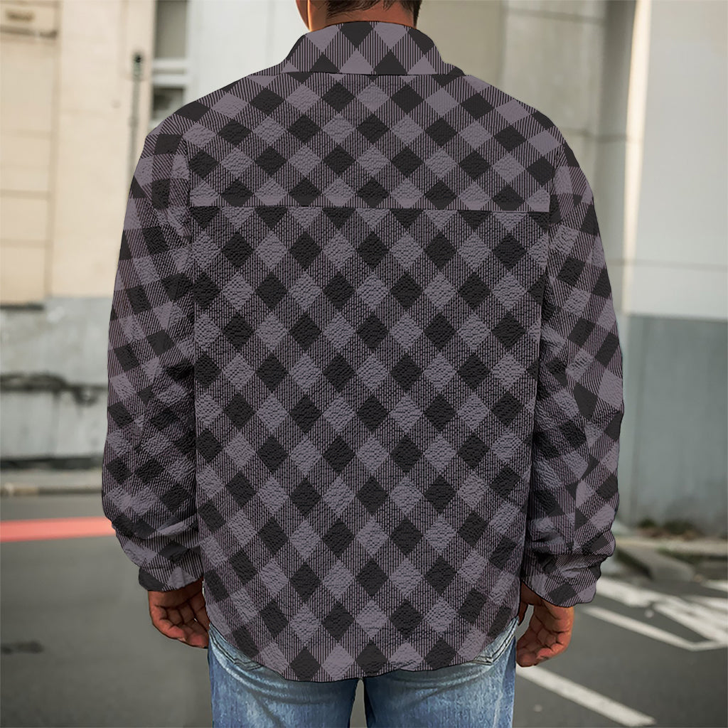 Grey Buffalo Plaid Pattern Print Men's Shirt Jacket
