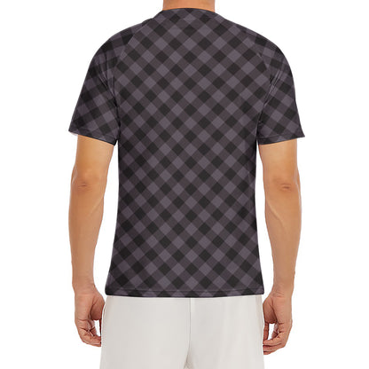 Grey Buffalo Plaid Pattern Print Men's Short Sleeve Rash Guard