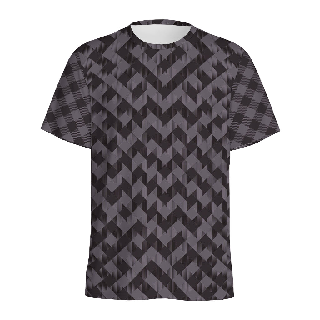 Grey Buffalo Plaid Pattern Print Men's Sports T-Shirt