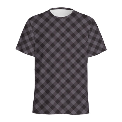 Grey Buffalo Plaid Pattern Print Men's Sports T-Shirt