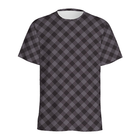 Grey Buffalo Plaid Pattern Print Men's Sports T-Shirt