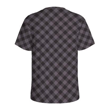 Grey Buffalo Plaid Pattern Print Men's Sports T-Shirt