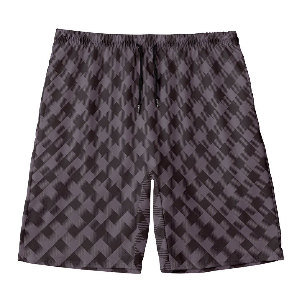 Grey Buffalo Plaid Pattern Print Men's Swim Trunks