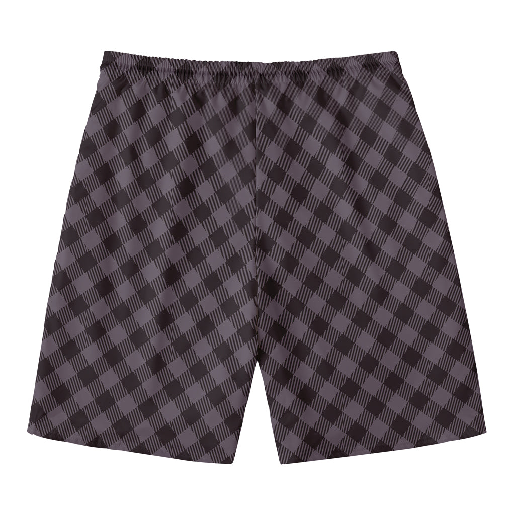 Grey Buffalo Plaid Pattern Print Men's Swim Trunks