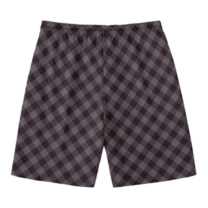 Grey Buffalo Plaid Pattern Print Men's Swim Trunks
