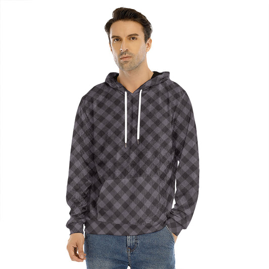 Grey Buffalo Plaid Pattern Print Men's Velvet Pullover Hoodie