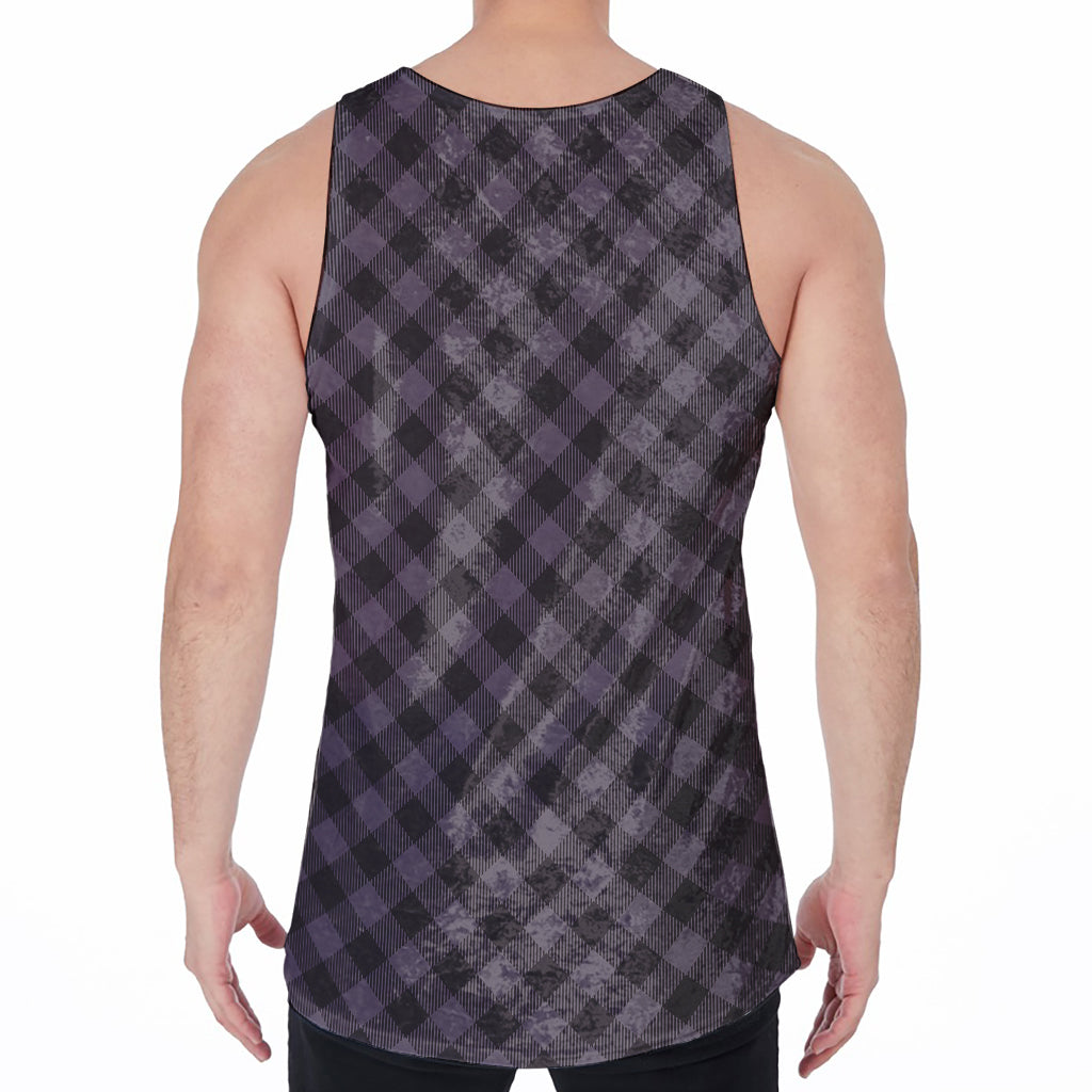 Grey Buffalo Plaid Pattern Print Men's Velvet Tank Top
