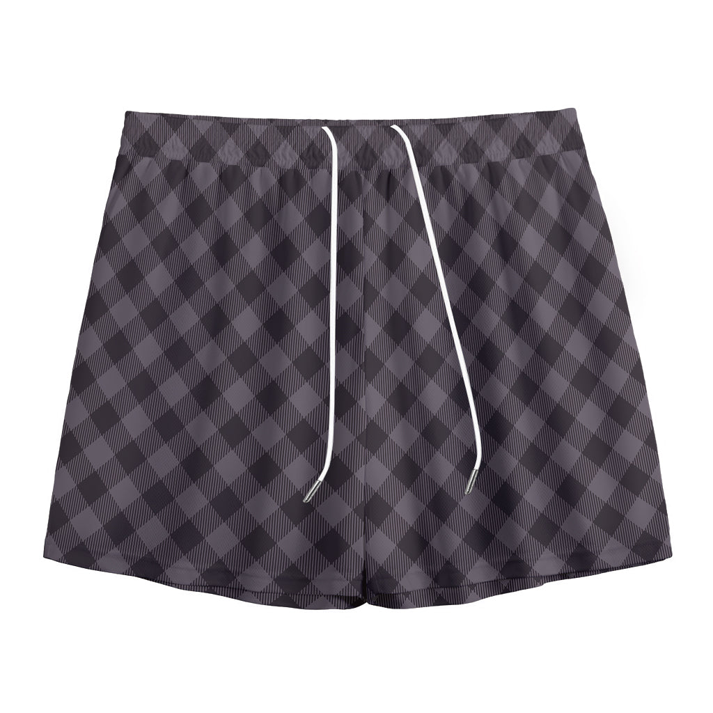 Grey Buffalo Plaid Pattern Print Mesh Shorts