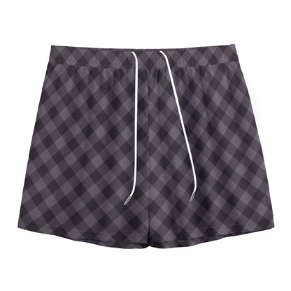 Grey Buffalo Plaid Pattern Print Mesh Shorts