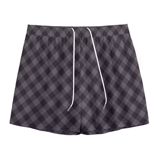 Grey Buffalo Plaid Pattern Print Mesh Shorts