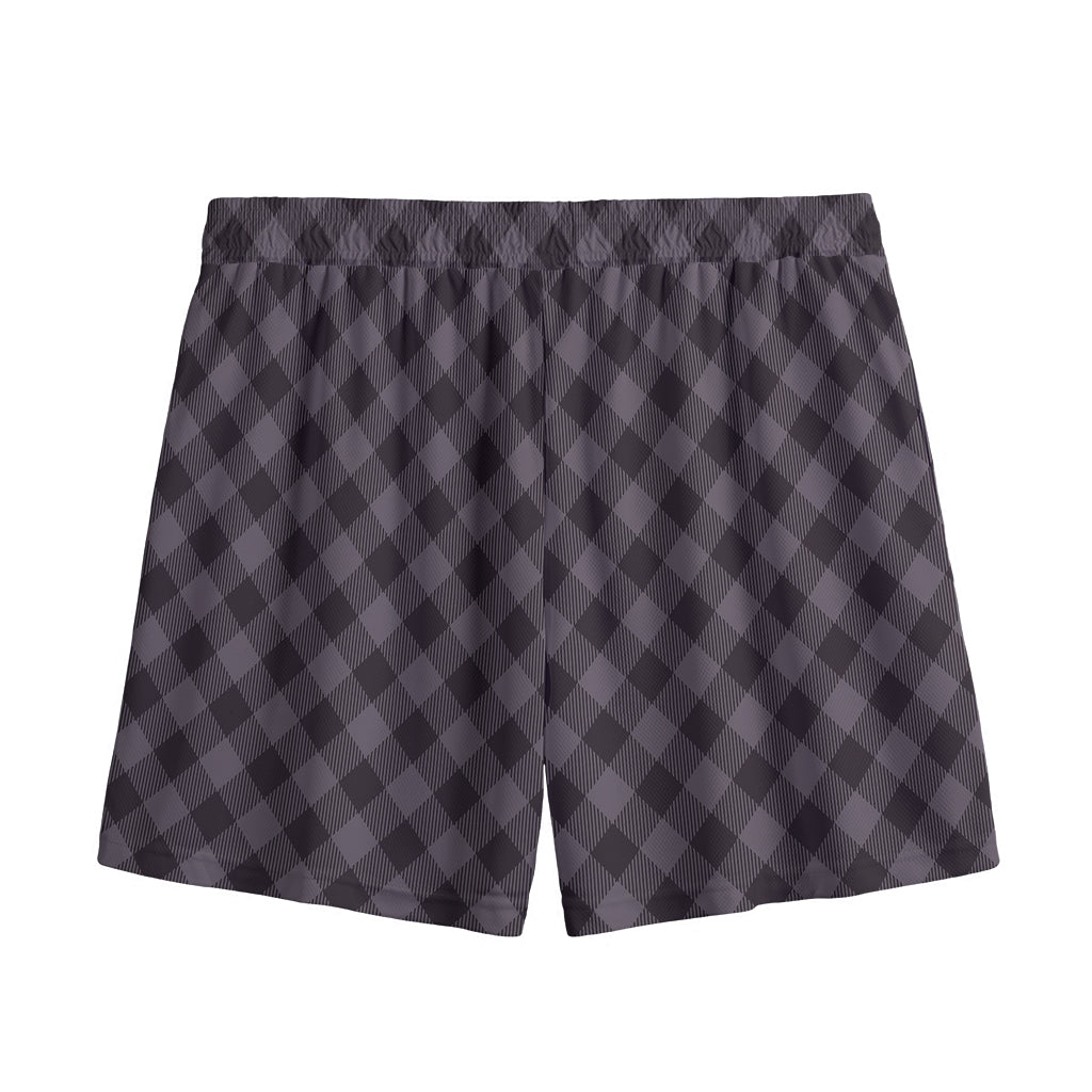 Grey Buffalo Plaid Pattern Print Mesh Shorts