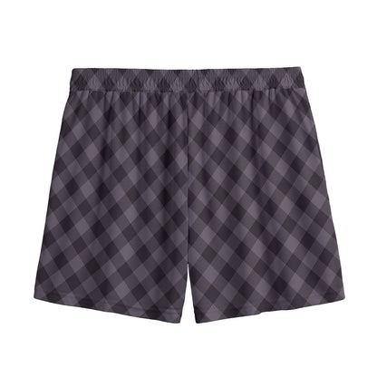 Grey Buffalo Plaid Pattern Print Mesh Shorts