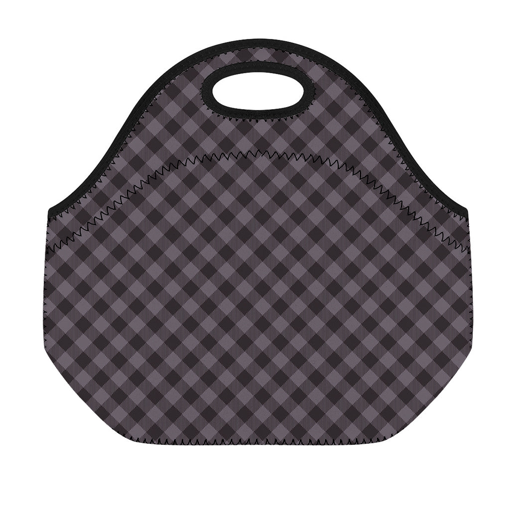 Grey Buffalo Plaid Pattern Print Neoprene Lunch Bag