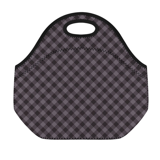 Grey Buffalo Plaid Pattern Print Neoprene Lunch Bag