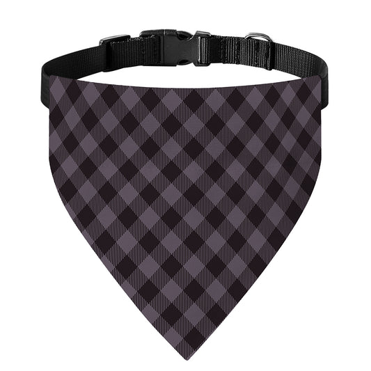 Grey Buffalo Plaid Pattern Print Over The Collar Dog Bandana