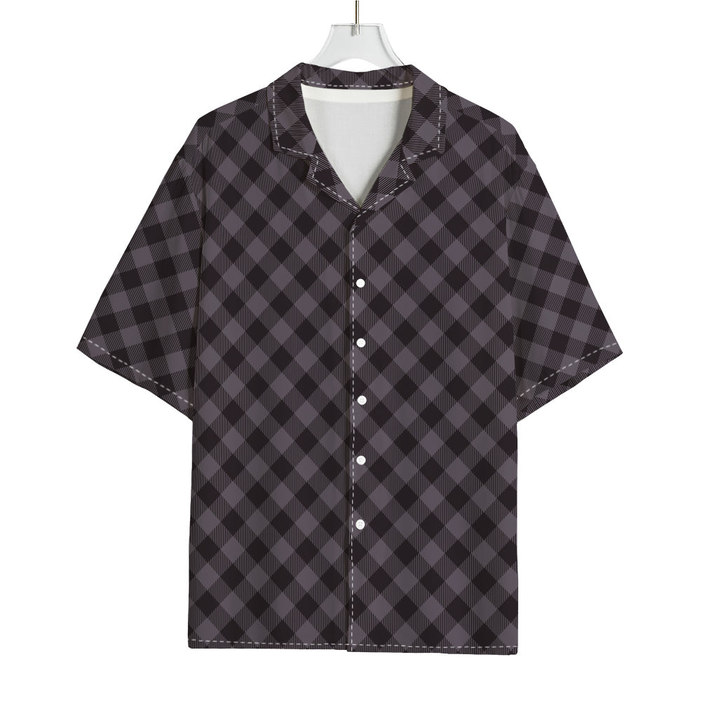 Grey Buffalo Plaid Pattern Print Rayon Hawaiian Shirt