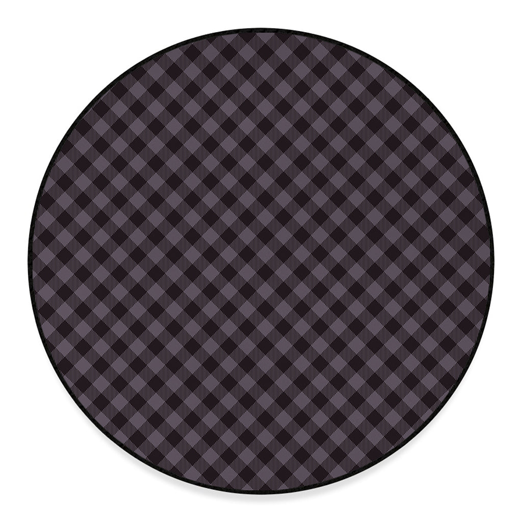 Grey Buffalo Plaid Pattern Print Round Floor Mat