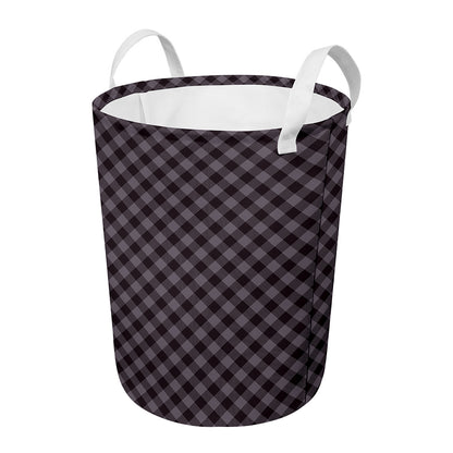 Grey Buffalo Plaid Pattern Print Round Laundry Basket