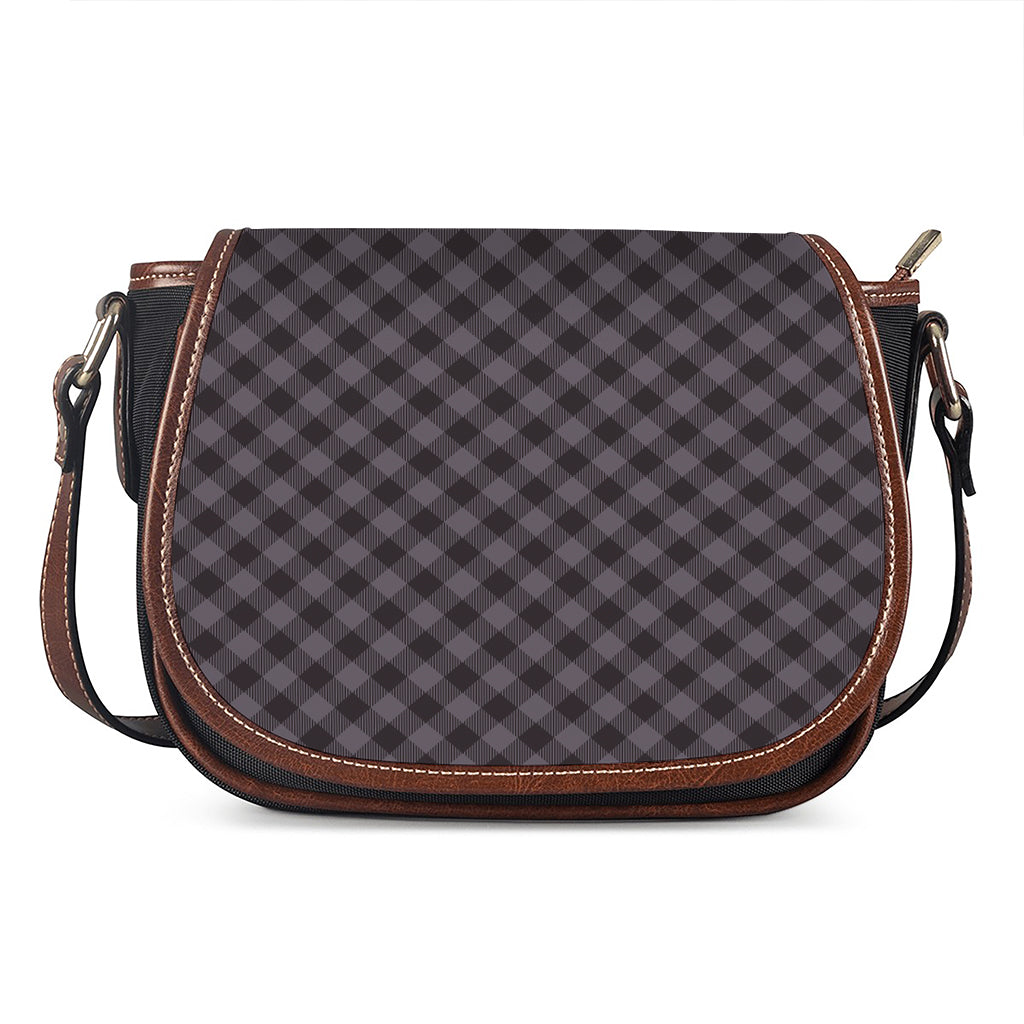 Grey Buffalo Plaid Pattern Print Saddle Bag